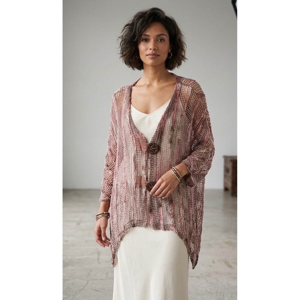 Monroe & Main Cardigan XL Boho Art To Wear Kimono Artisanal Draped Open Knit